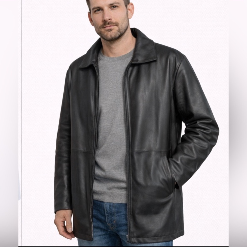 Jaclyn Smith Men's Dark Gray Leather Jacket